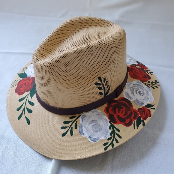 Handpainted Roses Rancher Hat - Picture 2 of 4